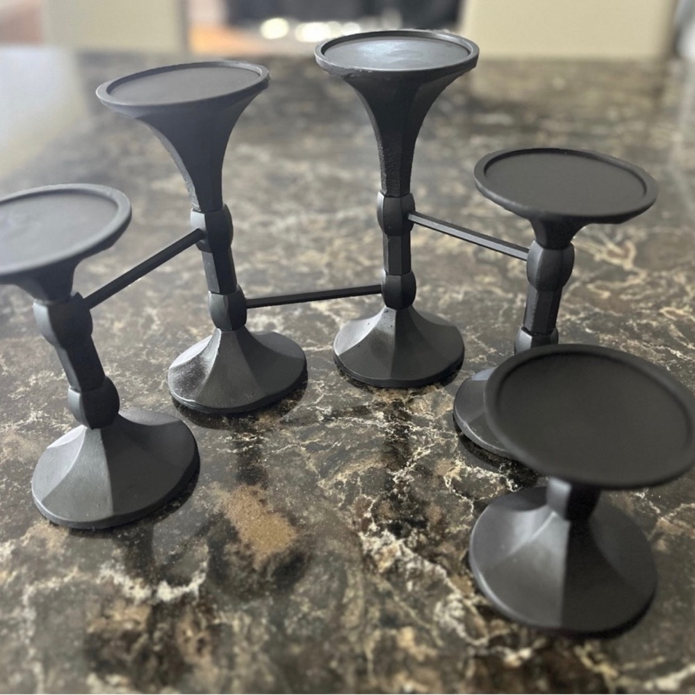 Pottery Barn Artemis Black Pillar Hinged Candle Holder Centerpiece *RETIRED*